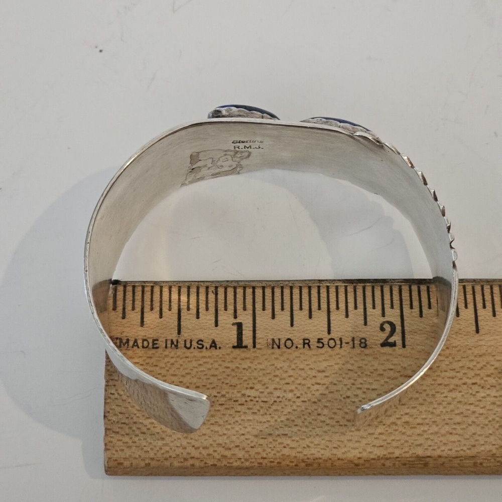 Vintage Robert Johnson RMJ Navajo Sterling Azurite Cuff Bracelet - Picture 11 of 16
